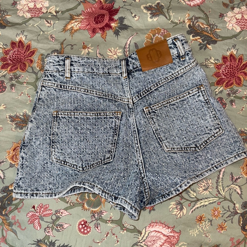 Maje Rhinestone Studded High Waist Denim Shorts - Picture 3 of 4